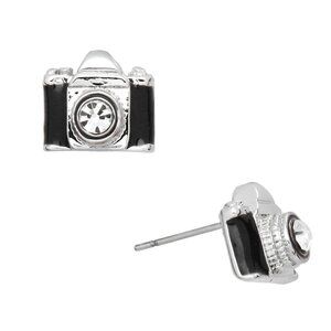 Black Camera Earrings/Stud-Post Earrings/Rhinestone Crystal/Photography Jewelry
